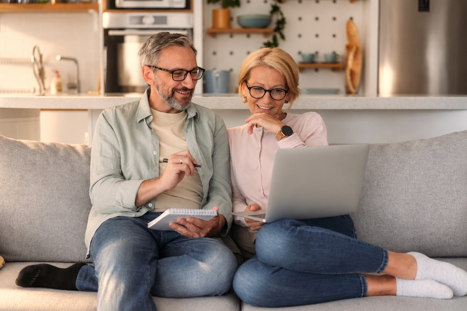 A man and woman married couple filing taxes online together.