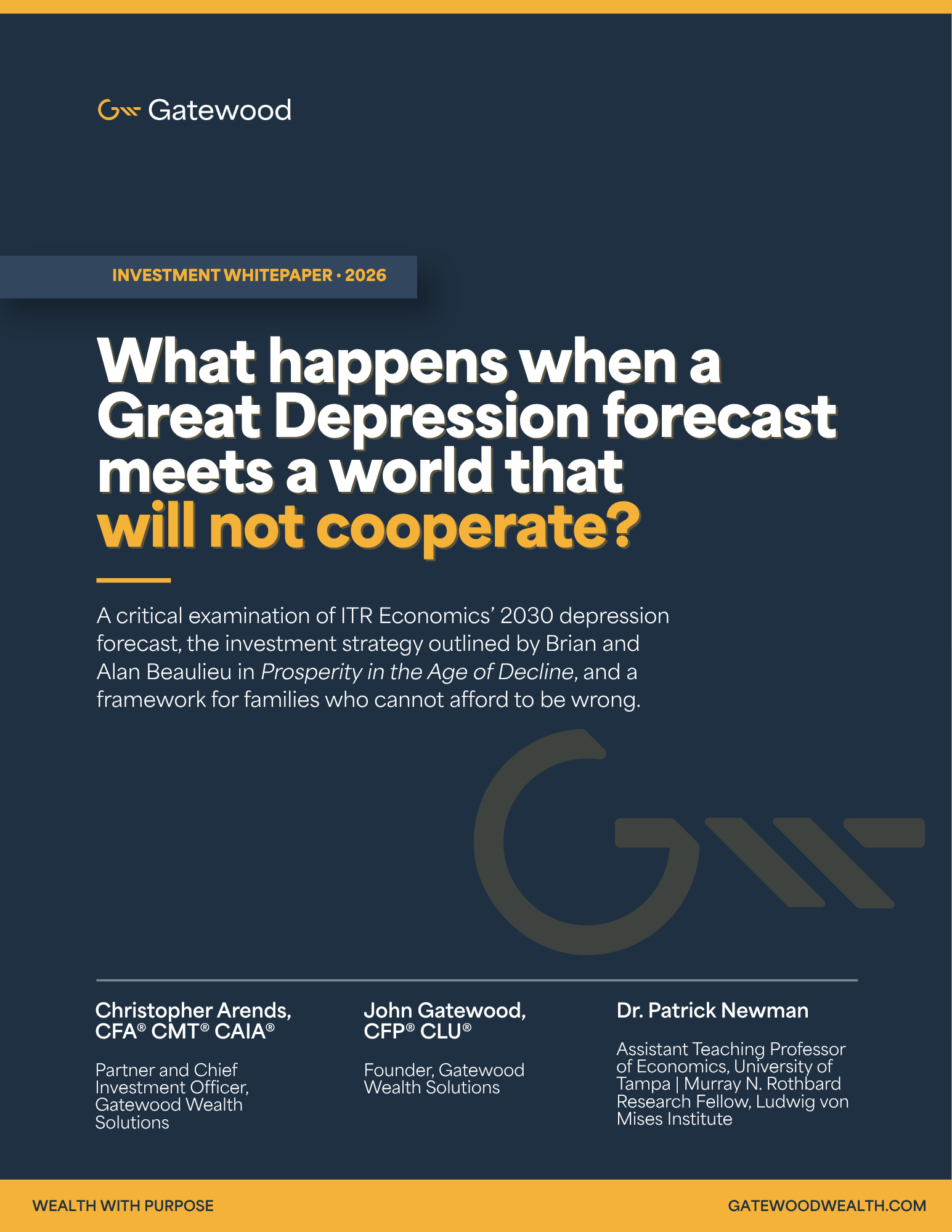 Whitepaper cover reading: What happens when a Great Depression forecast meets a world that will not cooperate?